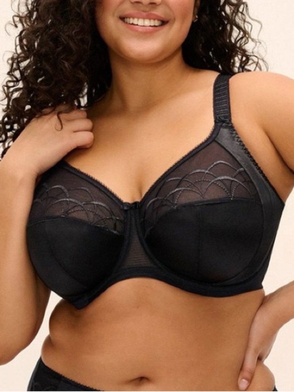Elomi Cate Full Cup Banded Bra Black Satin Mesh Embroidery Full Coverage 48C